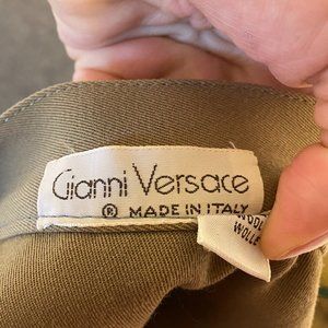 Vintage 1980s Gianni Versace Pleated Wool Olive Green Skirt